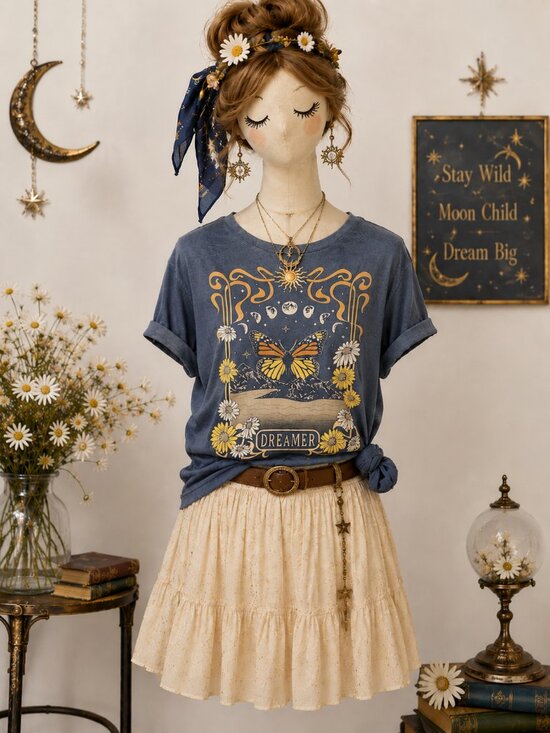 Vibe N’ Tops - Vibe N' Dreamer Butterfly Graphic Tee L